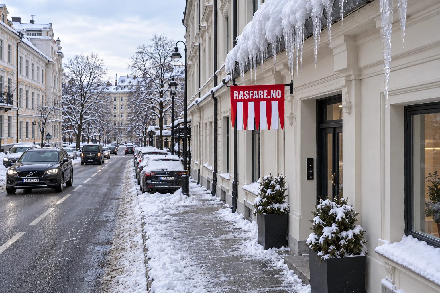 Virkelighetsnær 3D-illustrasjon: Takras i Oslo. Ta faren på alvor.