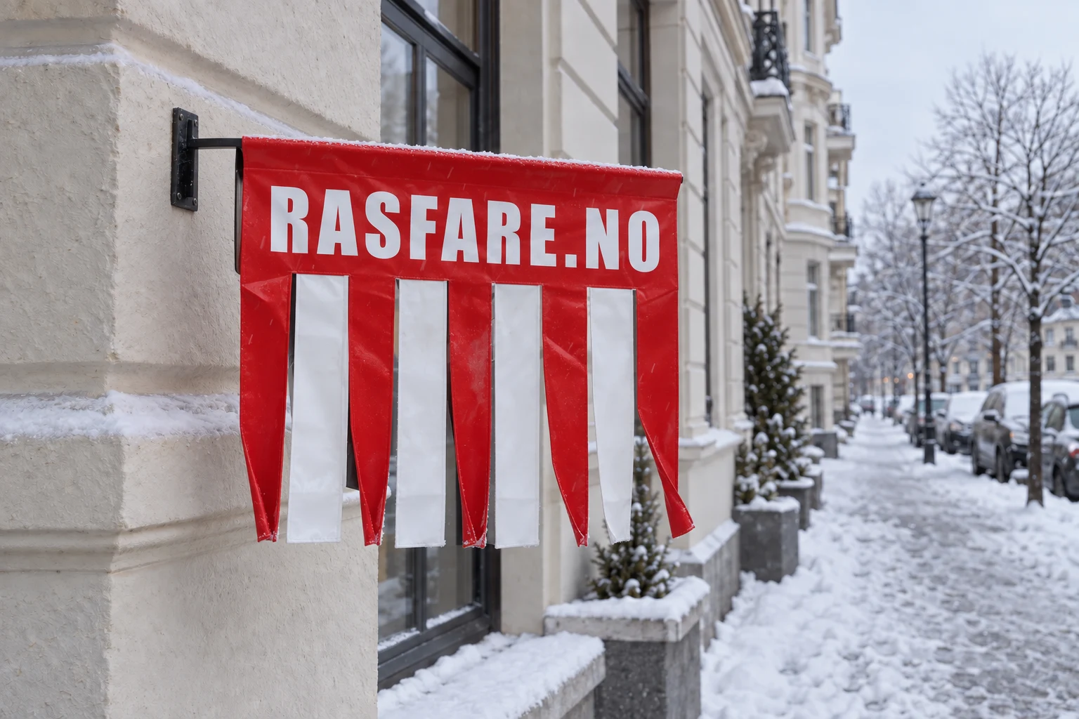 Virkelighetsnær 3D-illustrasjon av Rasfare-avviser på en bygårdsfasade